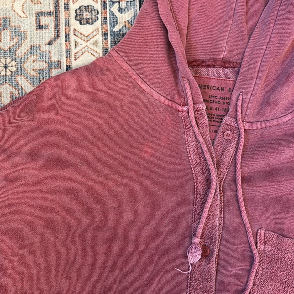 American Eagle Cropped Oversized Button-Up Hoodie Faded Pink/Red Size Large - Picture 11 of 11